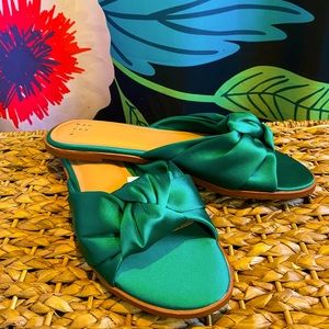 A New Day ‘Stacia’ Green Satin Bow Slide Sandals